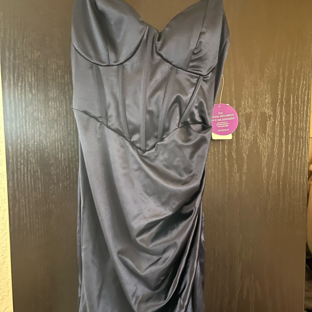 Beautiful Navy Satin Windsor Special Occasion Dress